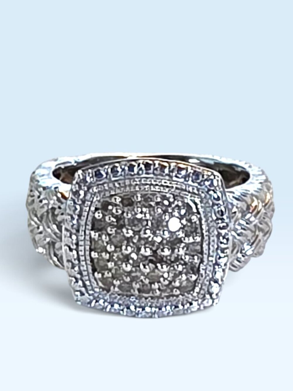 Joseph Schmid 925 Sterling Silver Brown Diamond Pavé Square Statement Ring